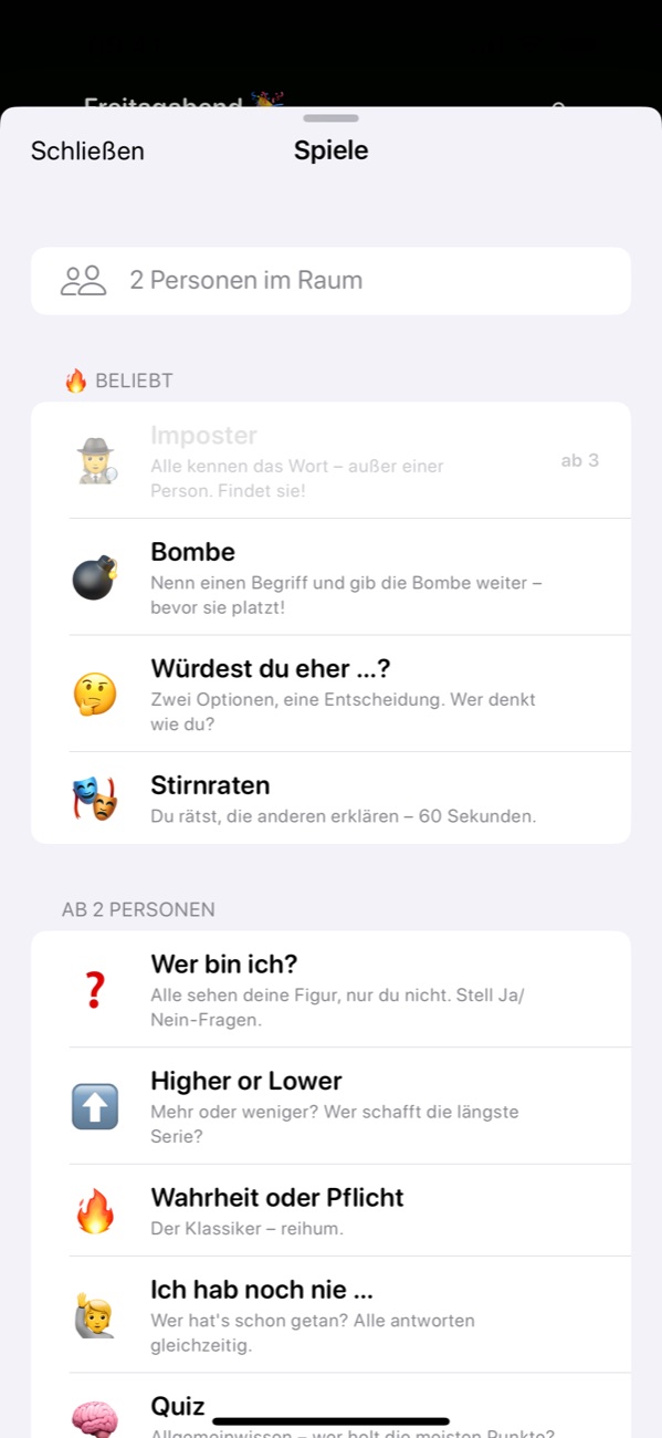 Partyspiele in Spark